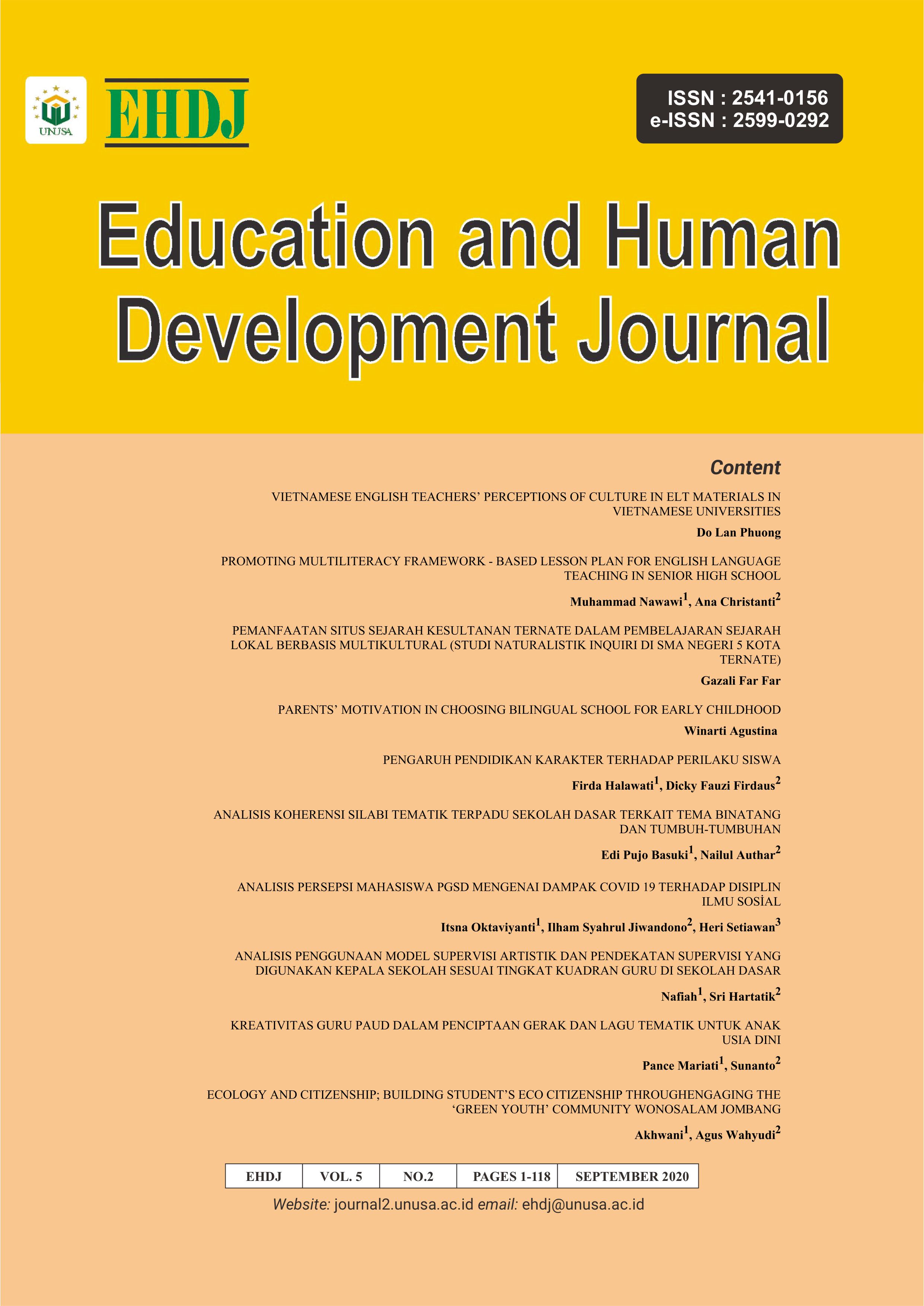 					View Vol. 5 No. 2 (2020): Educatioan and Human Development Journal
				