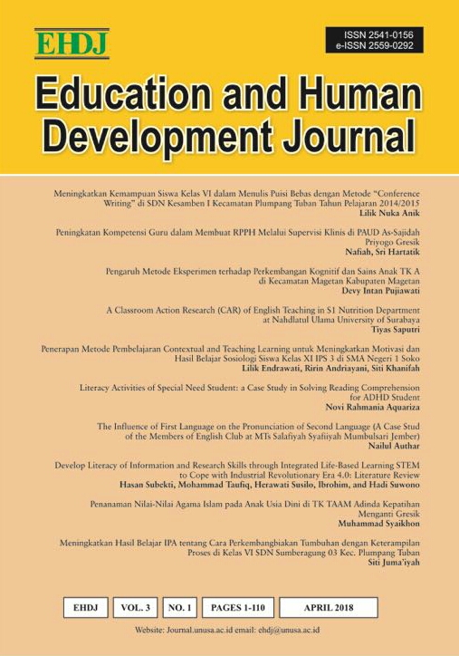 					View Vol. 3 No. 1 (2018): Educatioan and Human Development Journal
				