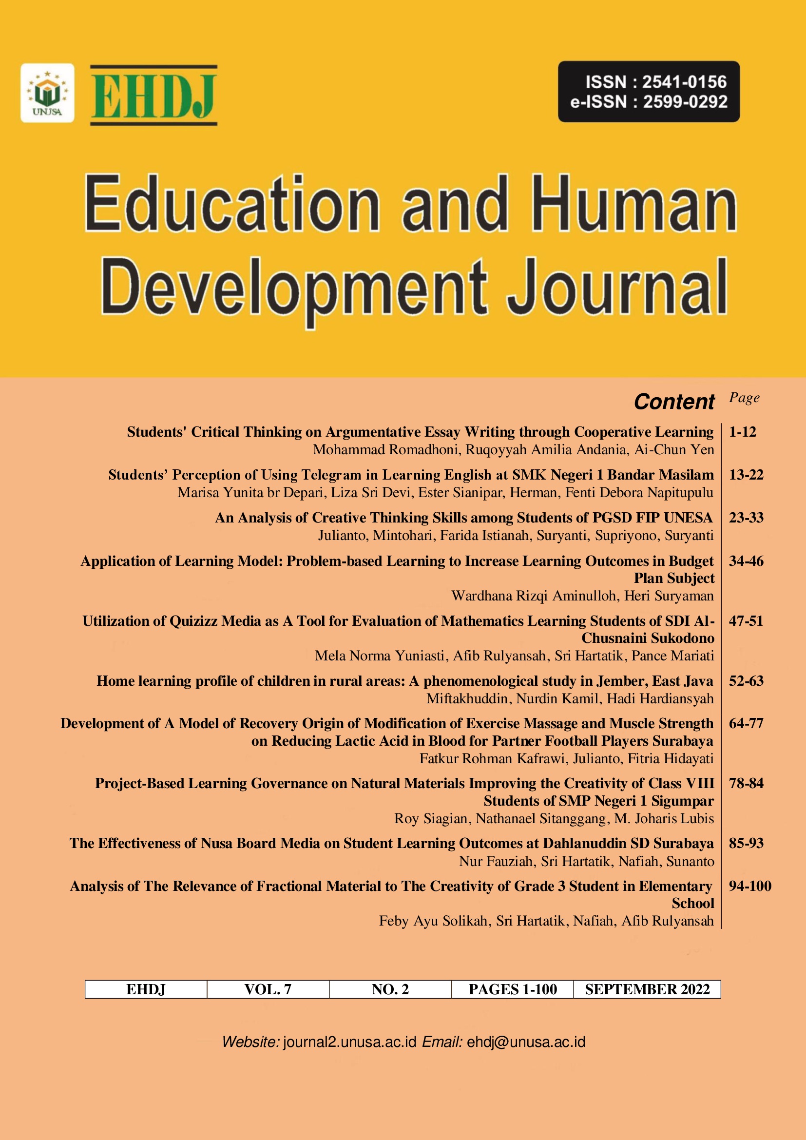					View Vol. 7 No. 2 (2022): Education and Human Development Journal
				