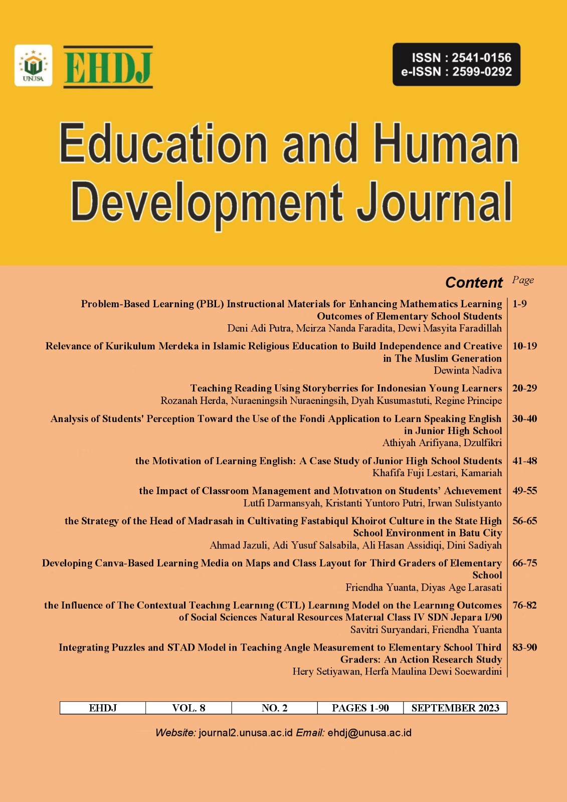 					View Vol. 8 No. 2 (2023): Education and Human Development Journal
				