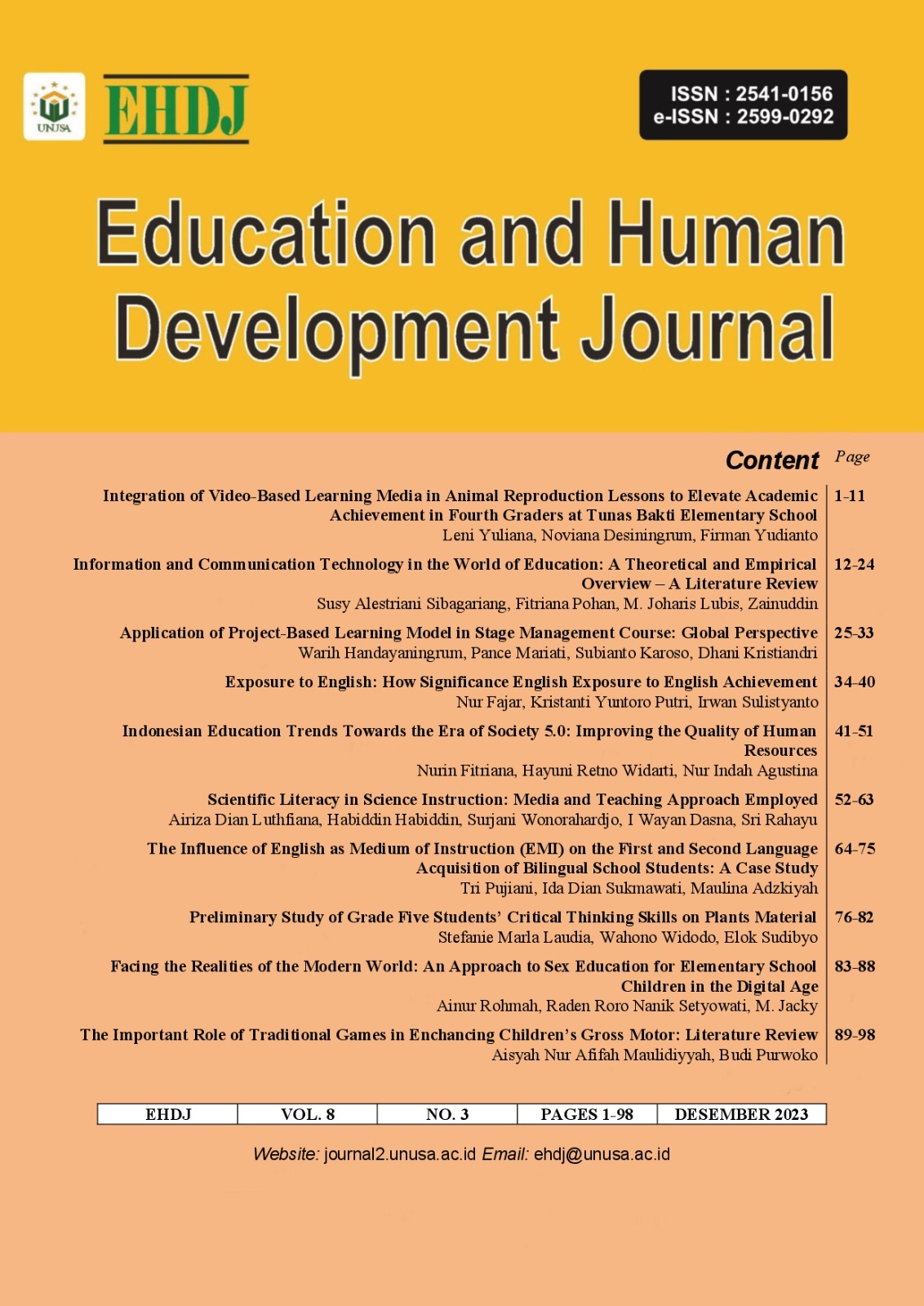 					View Vol. 8 No. 3 (2023): Education and Human Development Journal
				