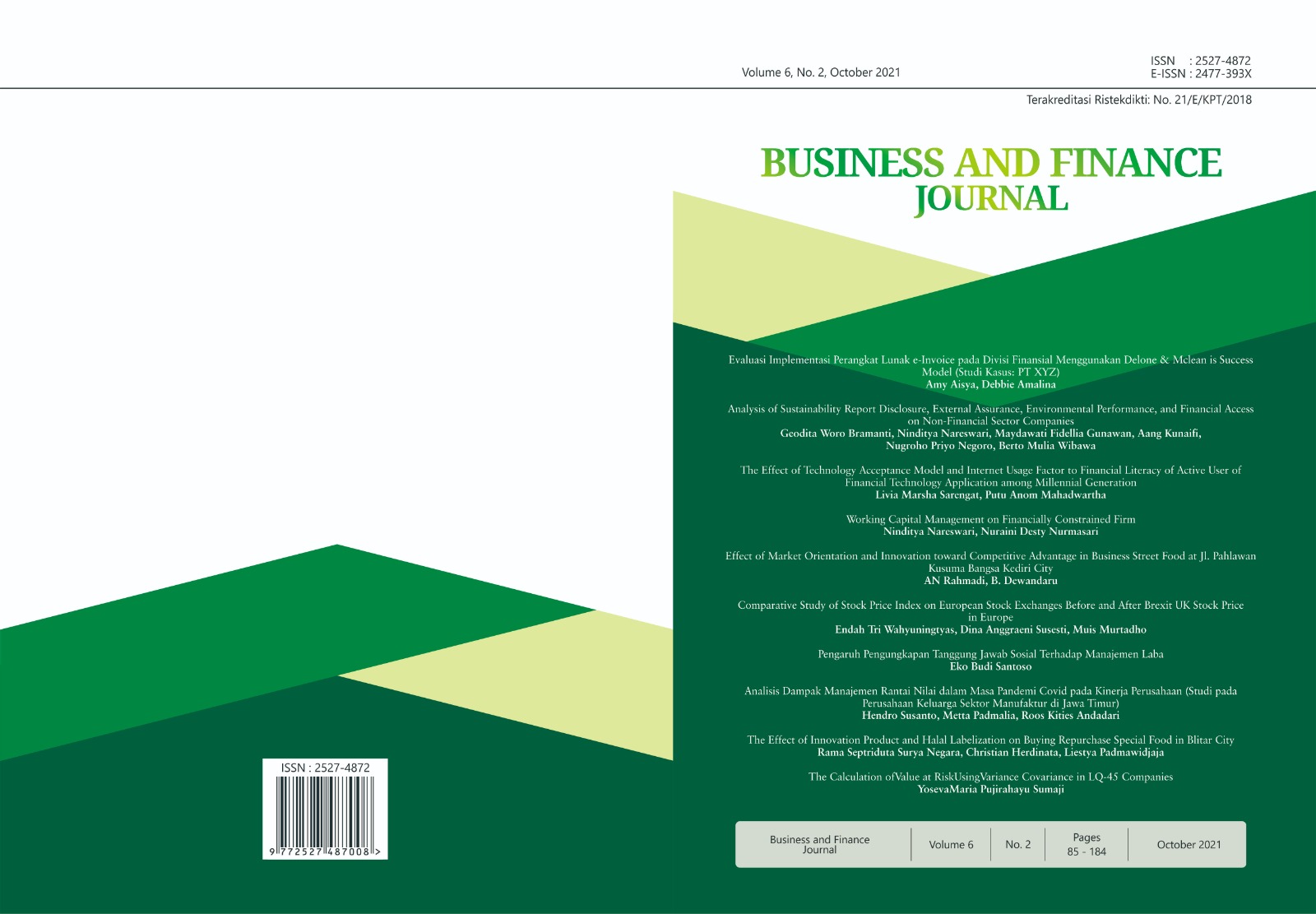 					View Vol. 6 No. 2 (2021): Business and Finance Journal
				