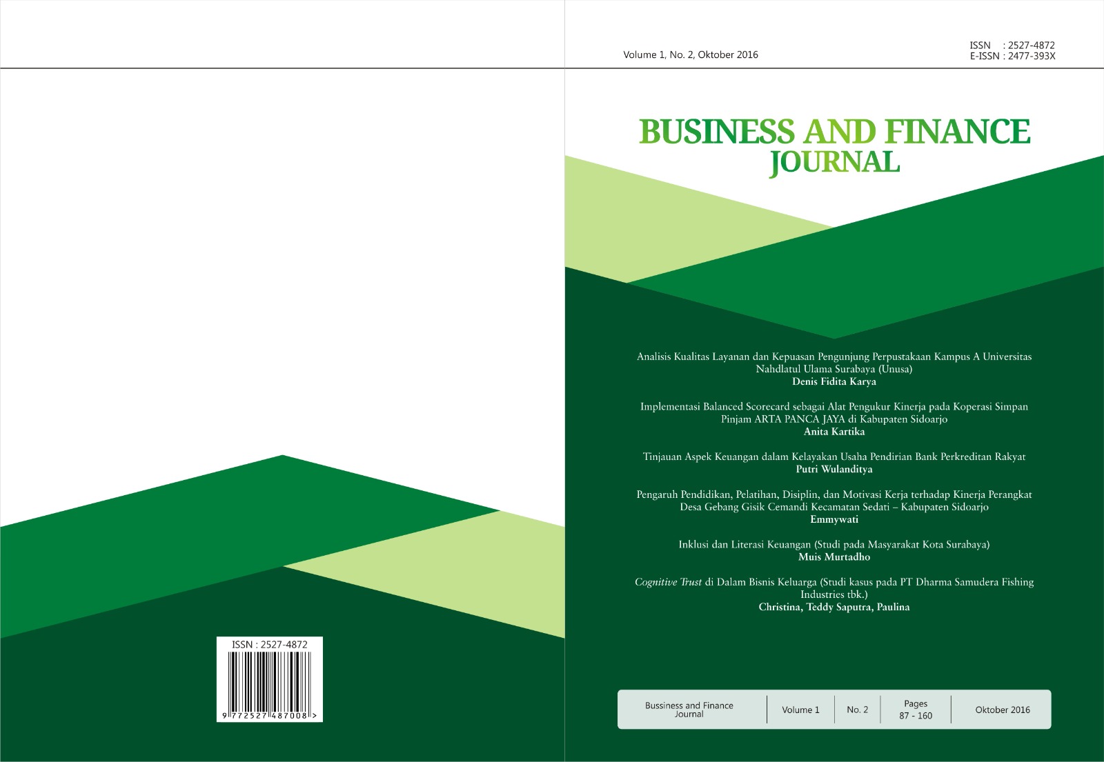 					View Vol. 1 No. 1 (2016): Business and Finance Journal
				
