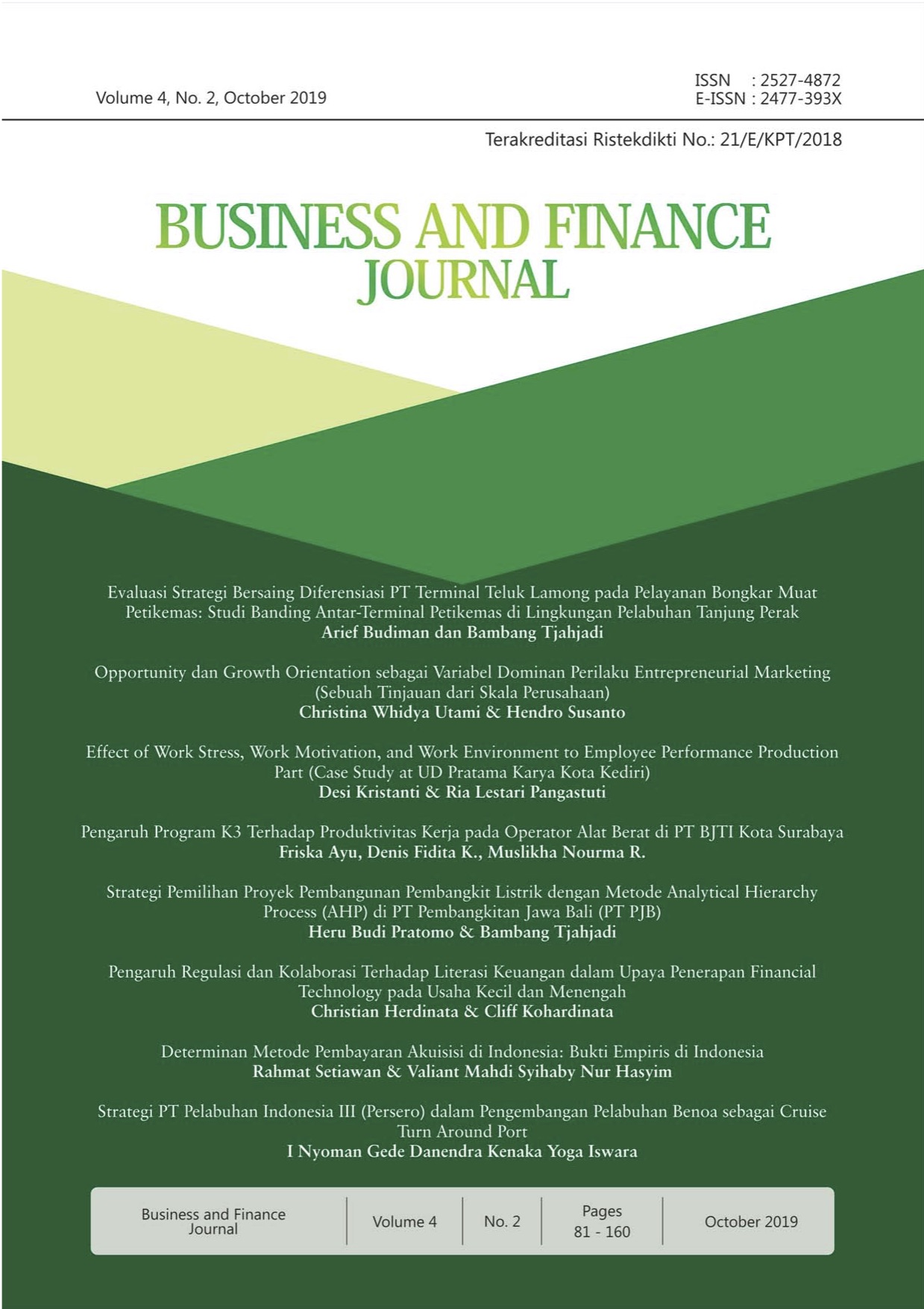 					View Vol. 4 No. 2 (2019): Business and Finance Journal
				